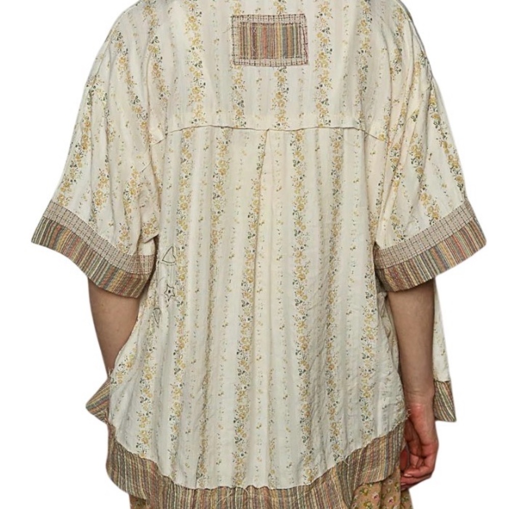 POL Printed Button Down Patchwork Short Sleeve Sh… - image 5